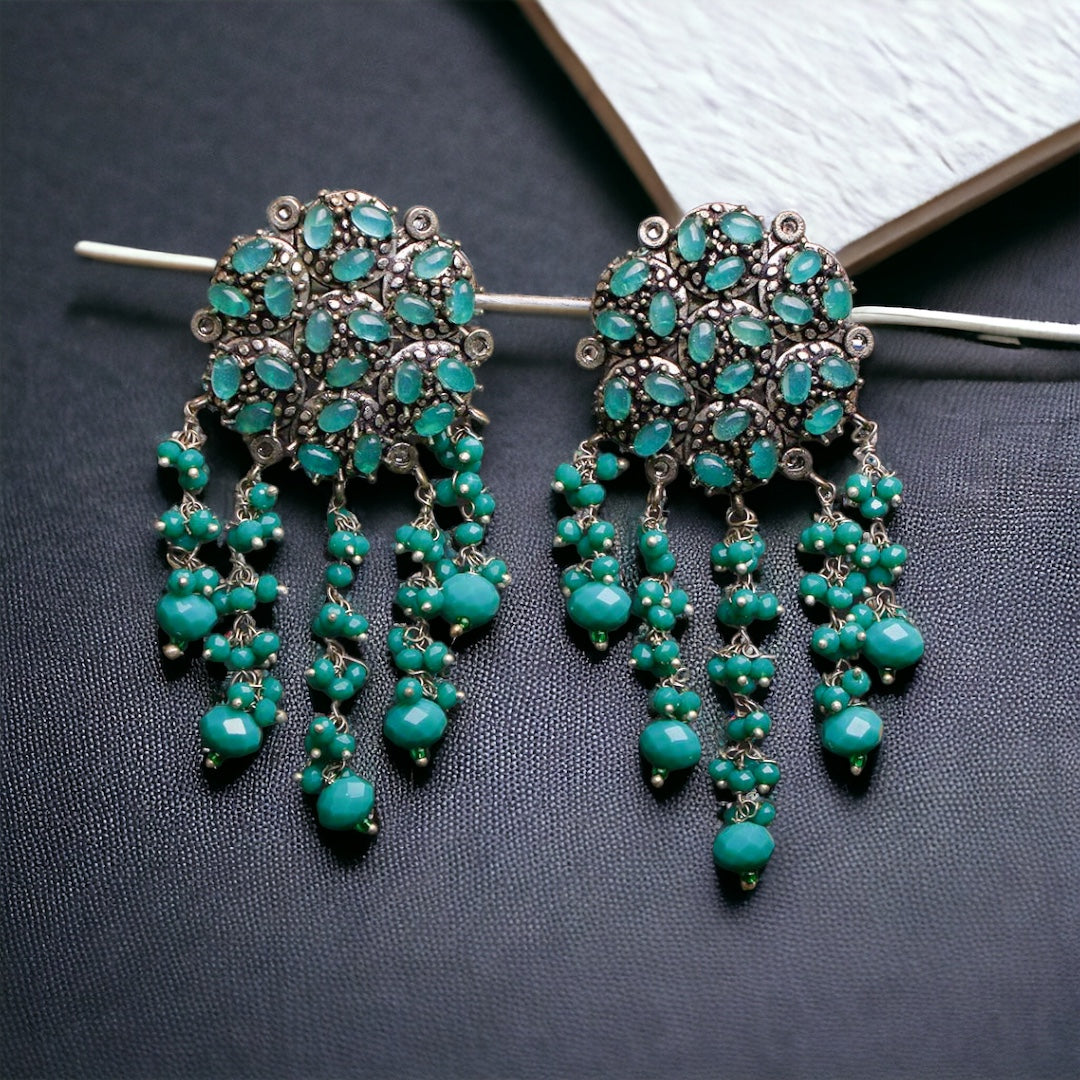 BLOSSOM STONE CLUSTER CIRCLET SEMI HANDMADE BEADED EARRING ER130