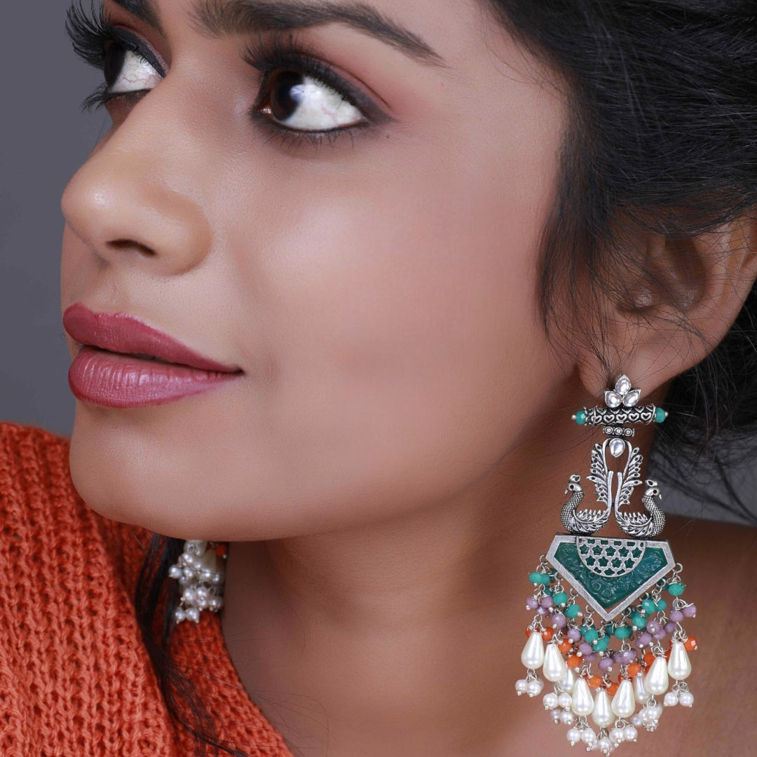 MIRAGE CARVING STONE PEACOCK SEMI HANDMADE BEADED EARRING ER118