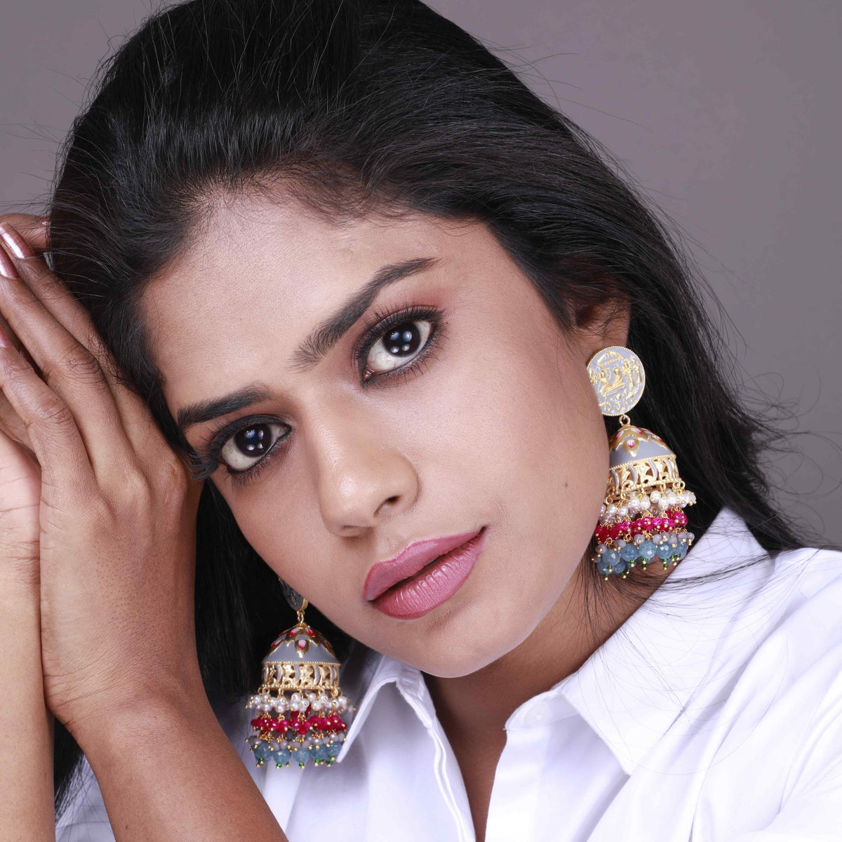 ETERNAL ELEGANCE TRIBAL ART HANDCRAFTED AND HANDPAINTED MEENAKARI JHUMKAS ER88