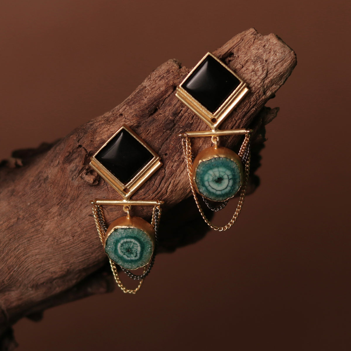 DIA RING MONALISA & DRUZY TREASURE HANDMADE AND HAMD HAMMERED EARRINGS ER77