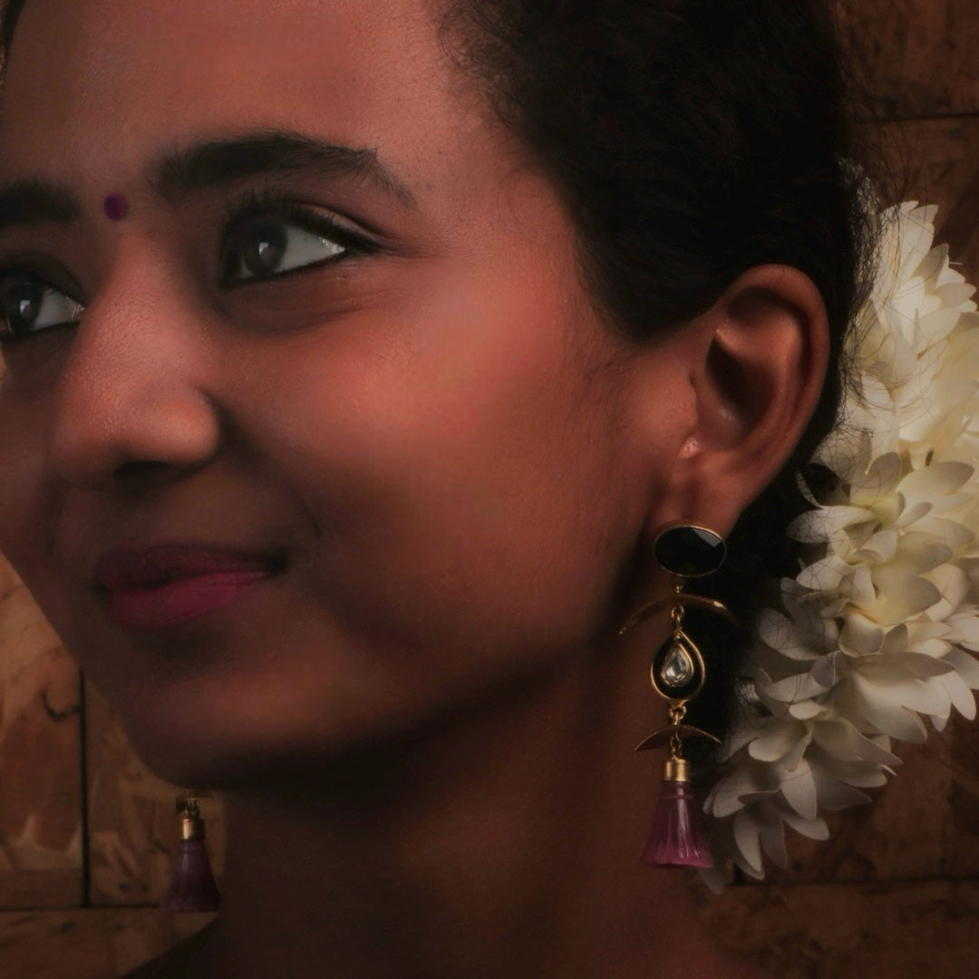 ENAMELLED CONICAL STONE DROPS WITH CRYSTAL HANDMADE AND HAND HAMMERED EARRINGS ER74