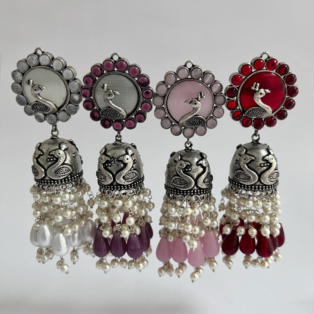 AZURE GRACE SEMI HANDMADE JHUMKA OXIDIZED  ER141