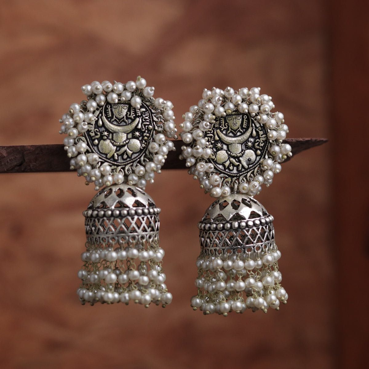 CAMEO ANTIQUE AFRO OXIDIZED JHUMKAS ER45