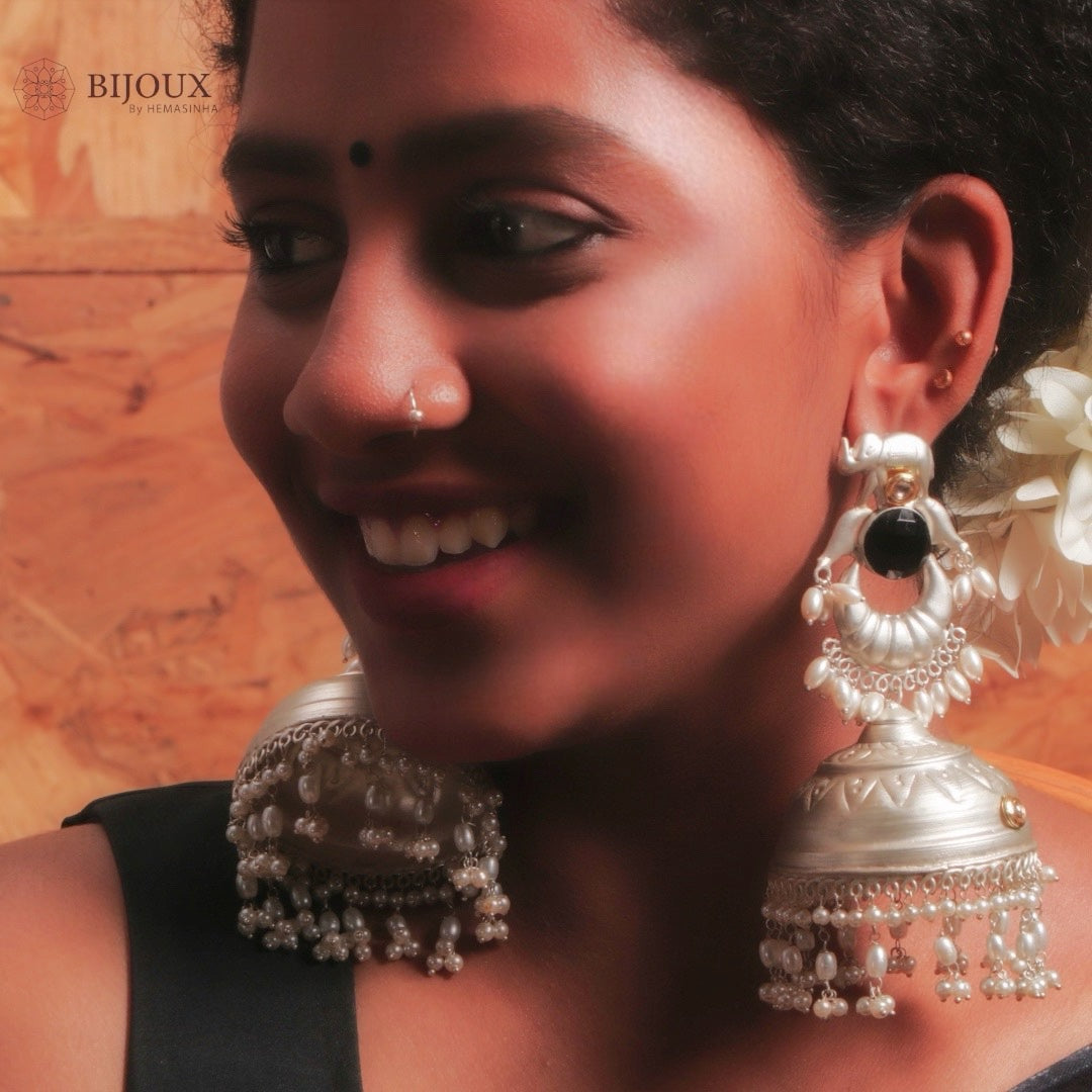 ETHNIC ELEPHANT 925 SILVER LOOK ALIKE POLISH HANDMADE JHUMKA ER280