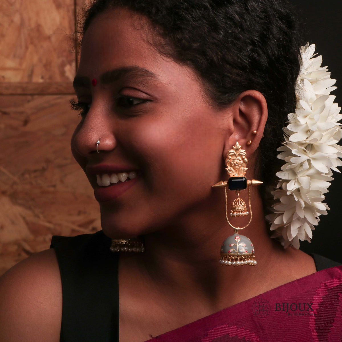 VINTAGE SPARKLE DOUBLE LAYERED HANDMADE AND HAND HAMMERED JHUMKA ER79