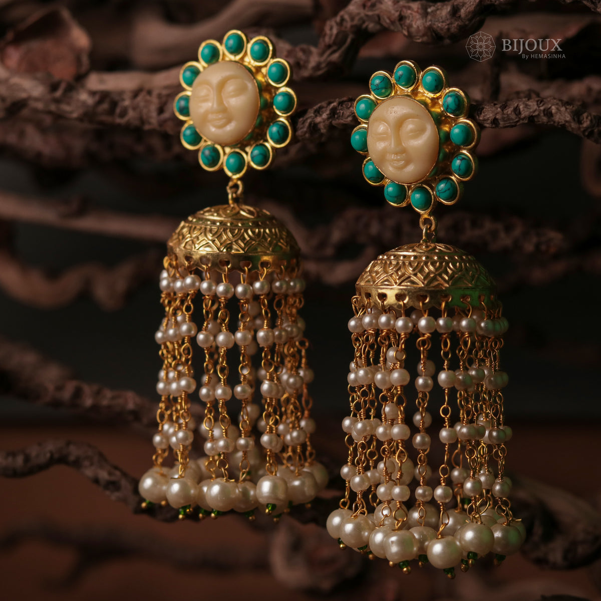 HARIKA FACE CARVED SEMI HANDMADE JHUMKAS WITH BEADS ER89