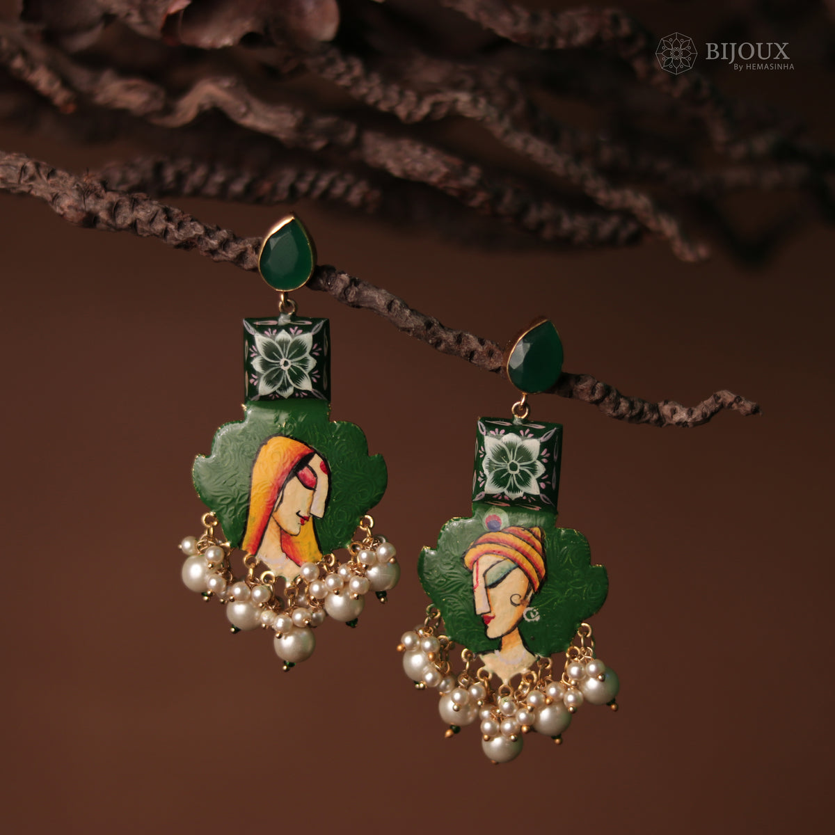 VAISHU VAISHAN HANDPAINTED AND HANDMADE DANGLERS WITH STONE STUDDED DANGLERS ER95