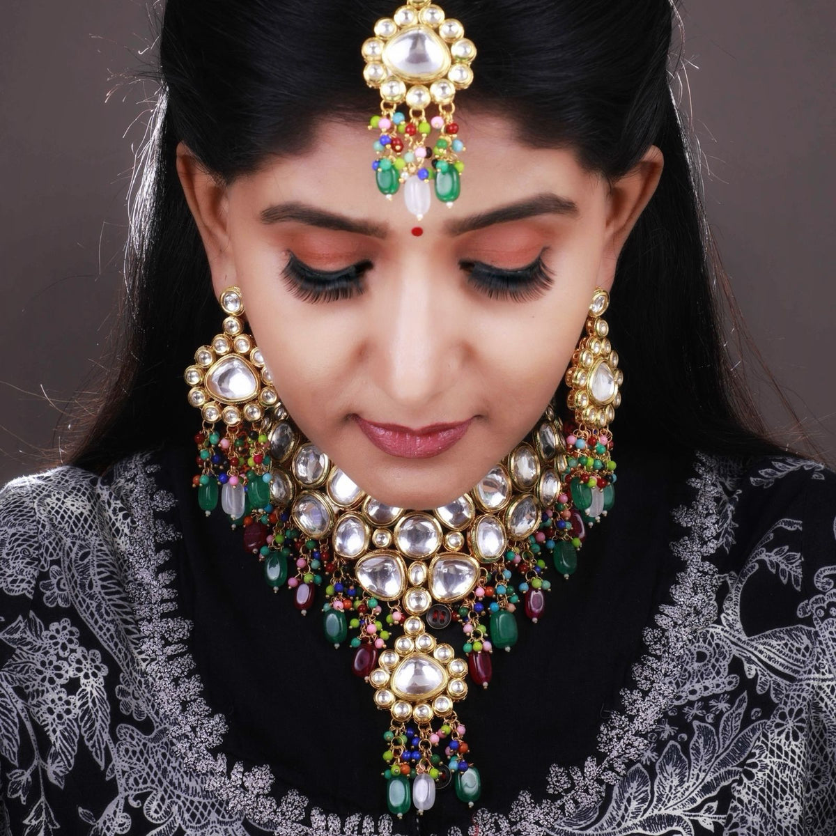 KIRA KUNDAN BRIDAL BEADED HANDMADE ANTIQUE NECKPIECE NECKLACE NL63