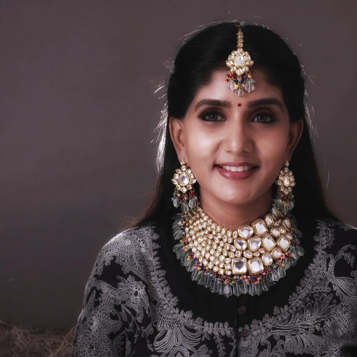 SHEENA KUNDAN BRIDAL BEADED HANDMADE ANTIQUE NECKPIECE NECKLACE NL62