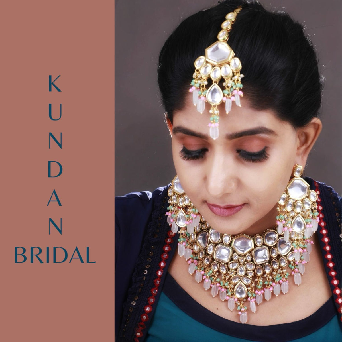 SHINA KUNDAN BRIDAL BEADED HANDMADE ANTIQUE NECKPIECE NECKLACE NL64