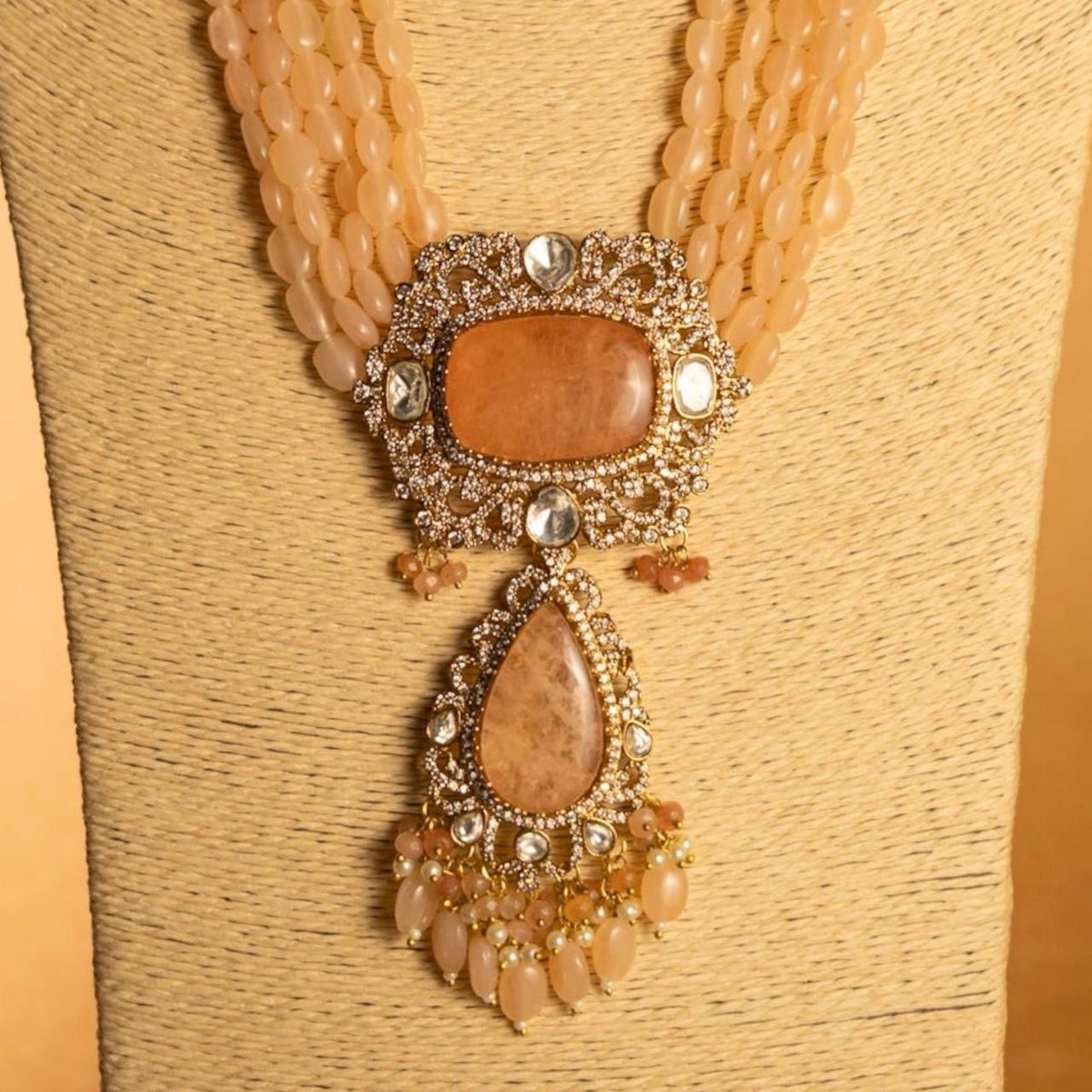 TINIYA BRIDAL PREMIUM DOUBLET STONE POLKI HANDMADE NECKLACE WITH EARRING NL297