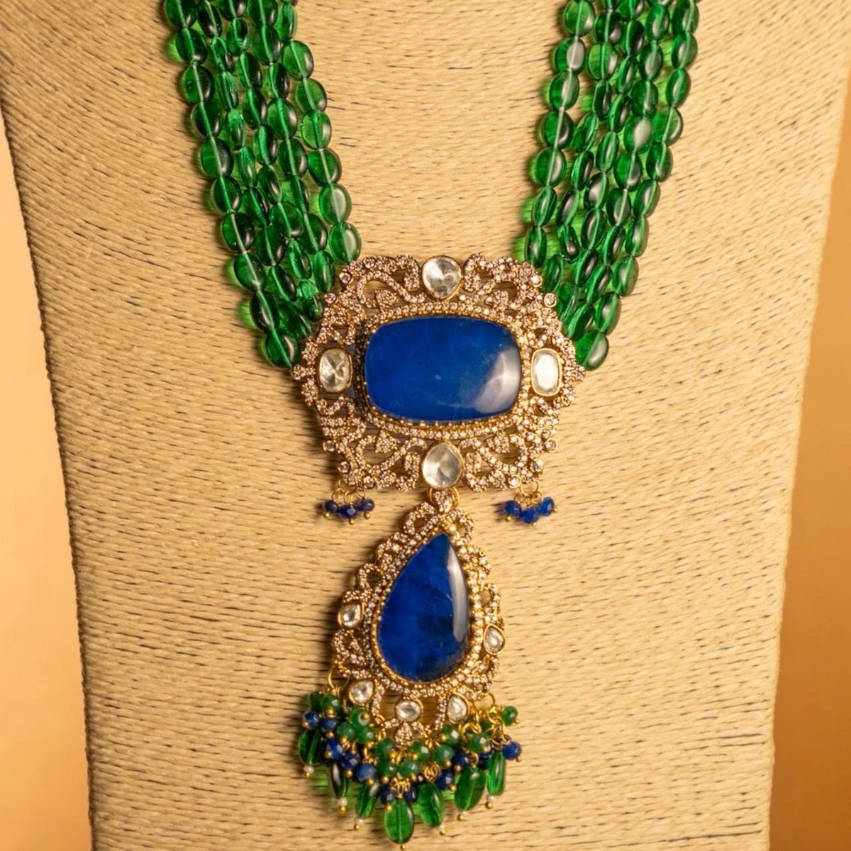 TINIYA BRIDAL PREMIUM DOUBLET STONE POLKI HANDMADE NECKLACE WITH EARRING NL297