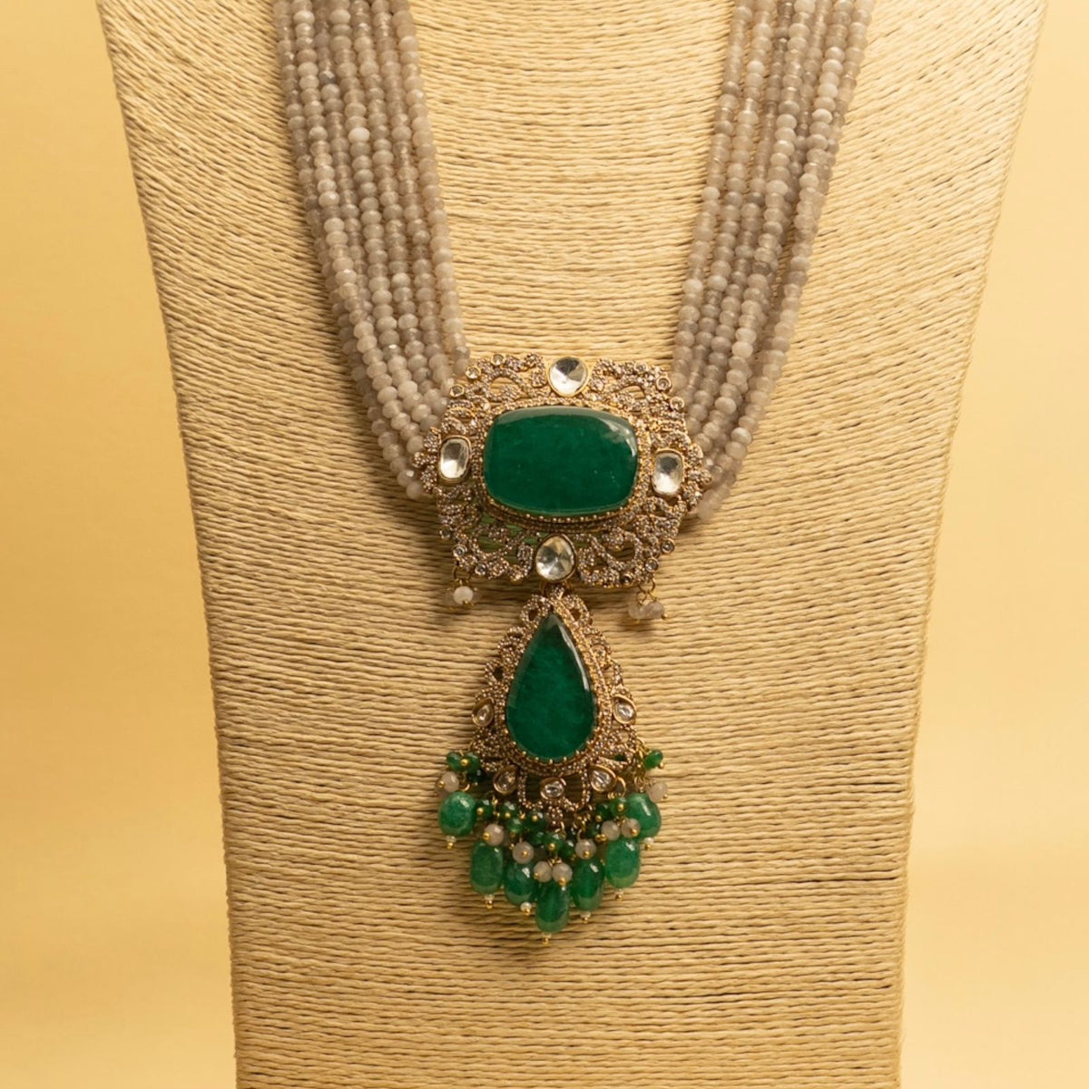 RINKY BRIDAL PREMIUM DOUBLET AND ONYX AND POLKI HANDMADE NECKLACE WITH EARRING NL305