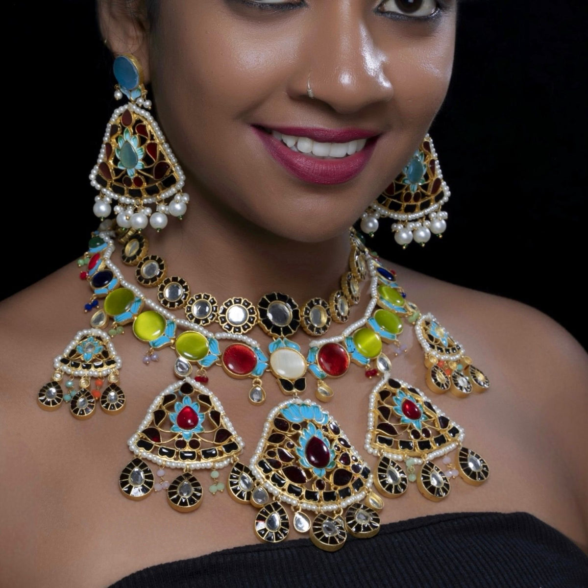 METHI SEMI HANDMADE HALDI NECKLACE WITH EARRING AND TIKKA NL53