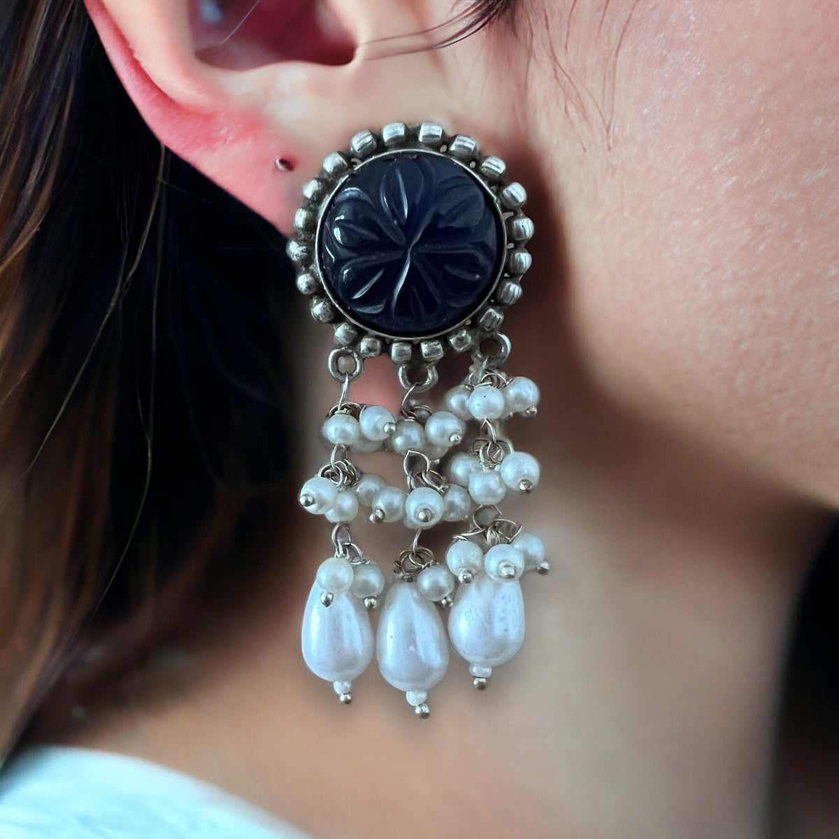 RELATA SILVER LOOK ALIKE SEMI HANDMADE RUSTIC CHOKER WITH EARRINGS CH311