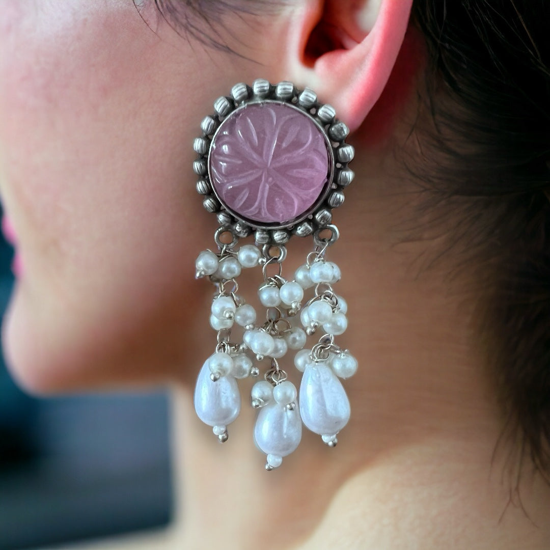 RELATA SILVER LOOK ALIKE SEMI HANDMADE RUSTIC CHOKER WITH EARRINGS CH311