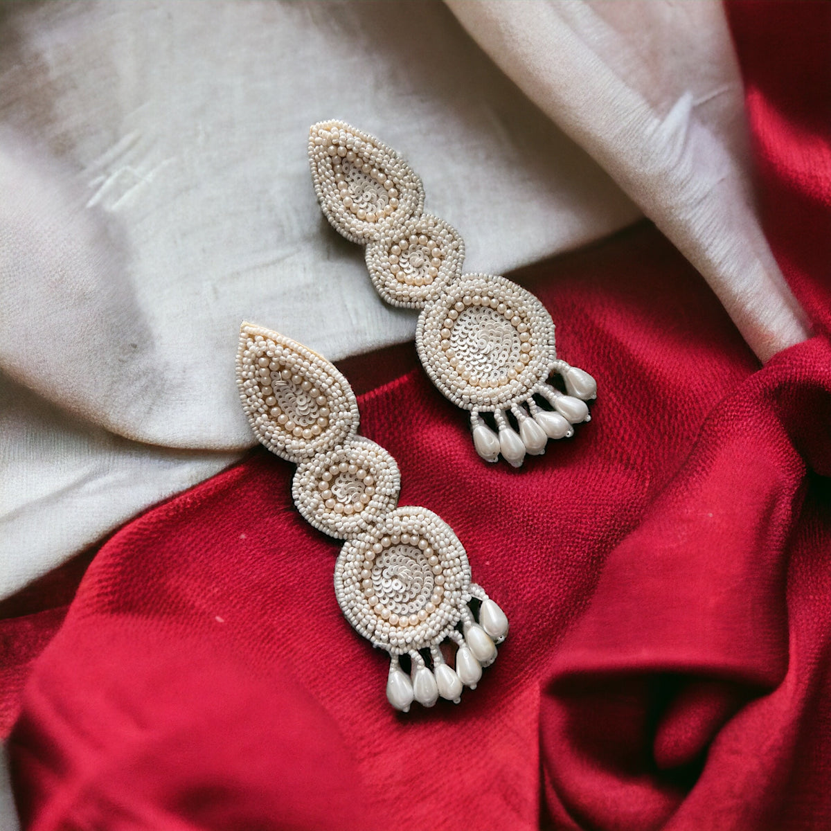 TESA FABRIC AND BEADS HANDMADE  EARRINGS/DANGLER ER540