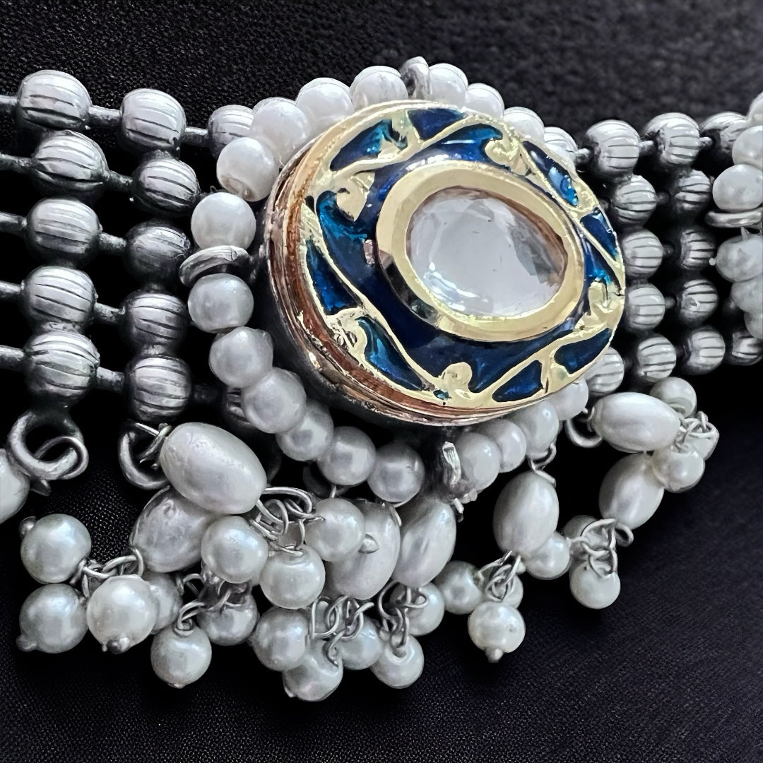 RELATA SILVER LOOK ALIKE SEMI HANDMADE RUSTIC CHOKER WITH EARRINGS CH311