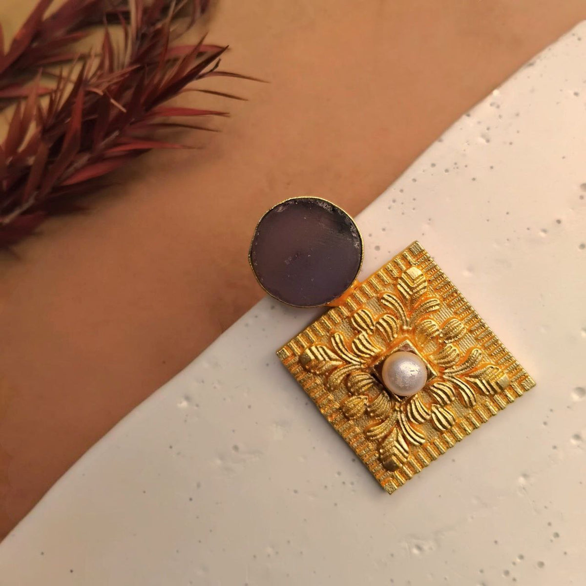 LIAH RUSTIC AND RAW ANTIQUE FINISH HANDMADE NATURAL STONE EARRINGS ER467