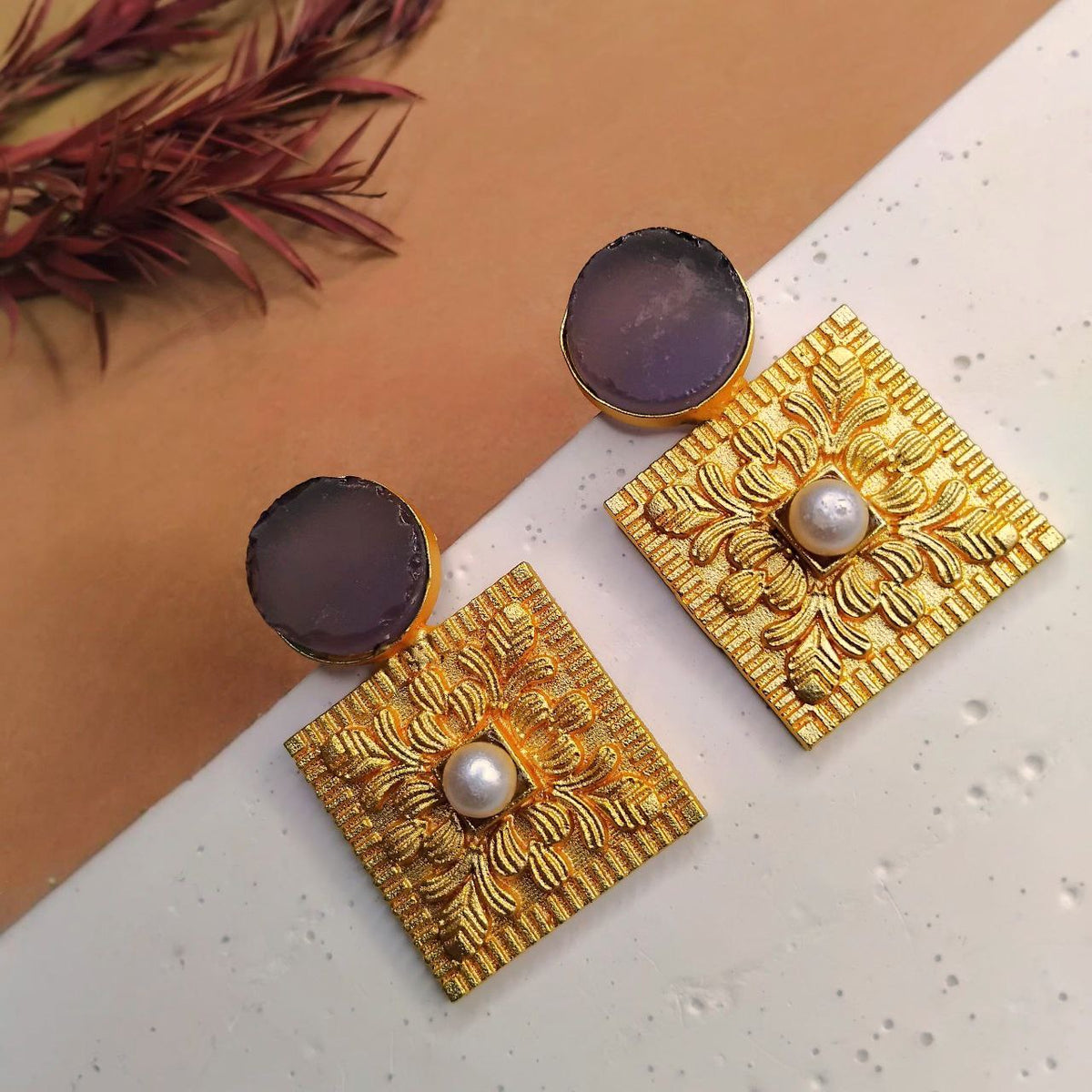 LIAH RUSTIC AND RAW ANTIQUE FINISH HANDMADE NATURAL STONE EARRINGS ER467