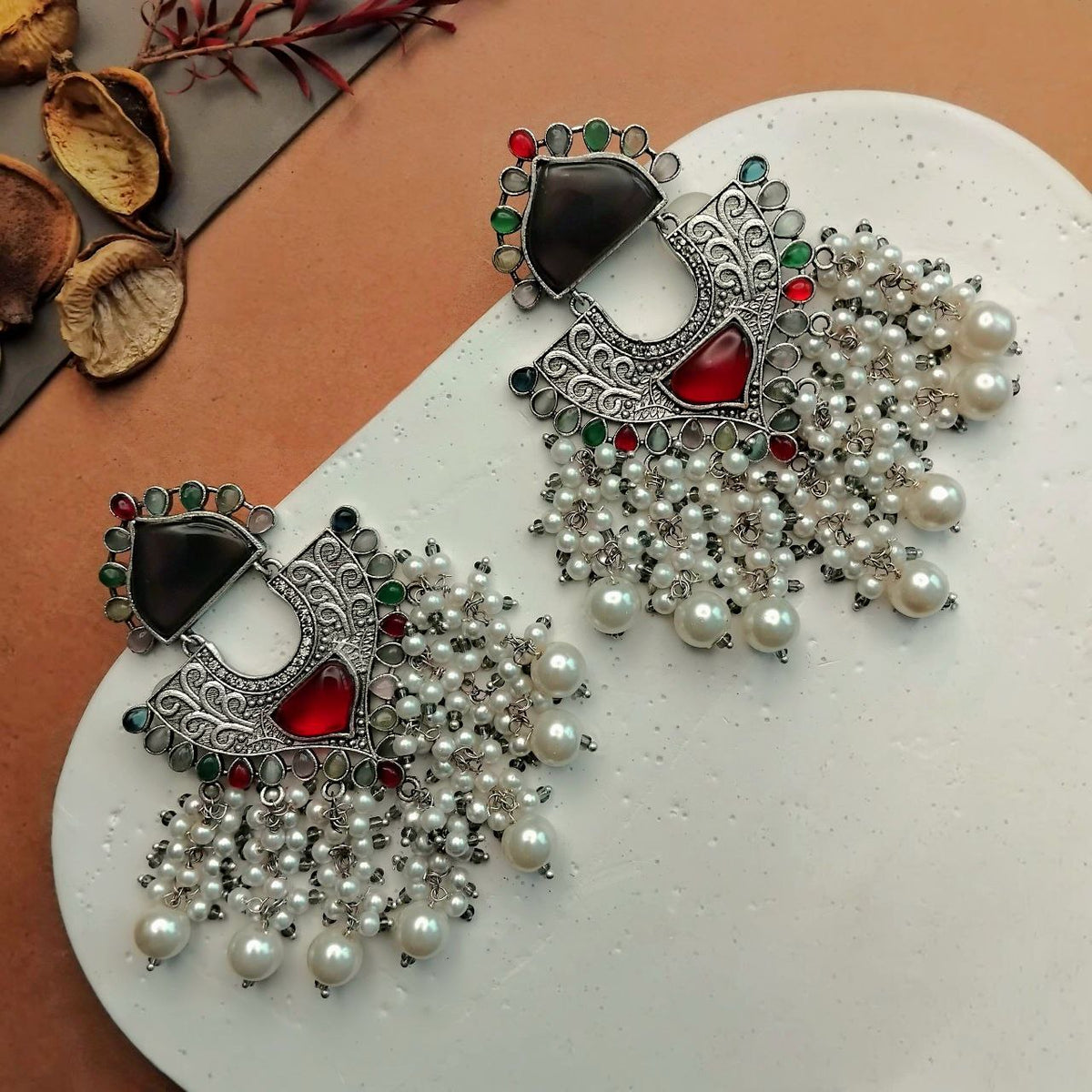 DEEPSHI SEMI HANDMADE OXIDIZED DANGLER EARRING ER384