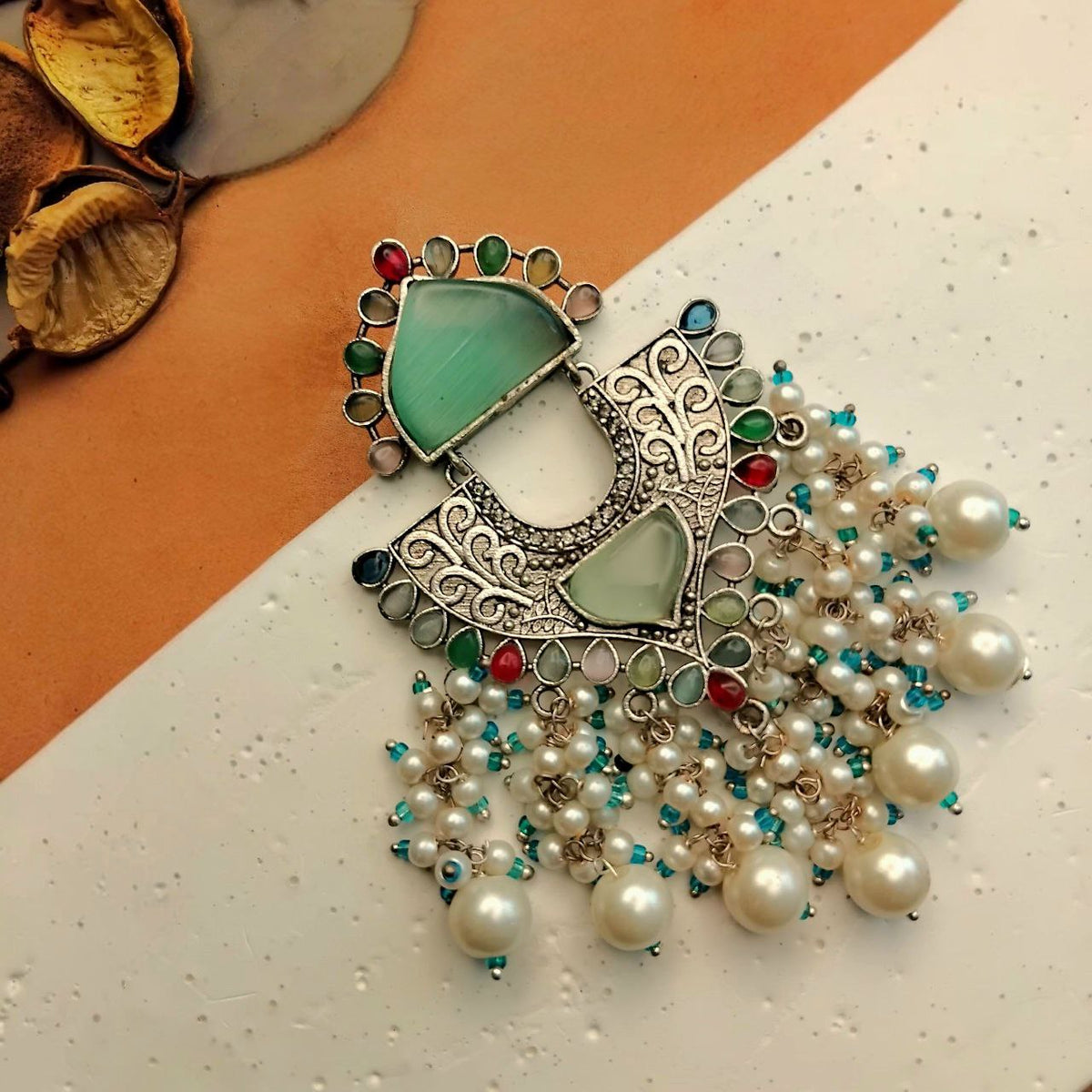 THANISHKA SEMI  HANDMADE OXIDIZED DANGLER EARRING ER383