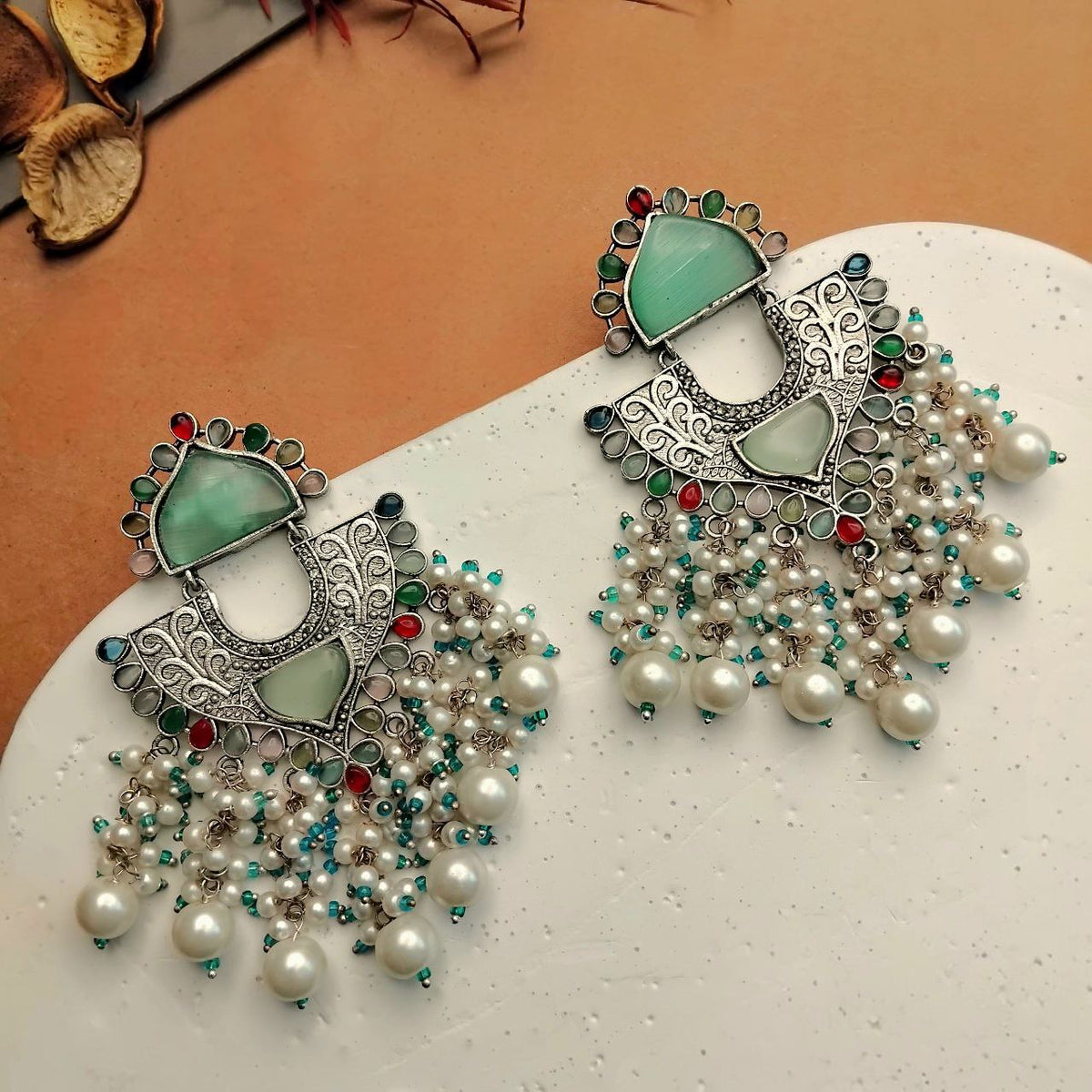 THANISHKA SEMI  HANDMADE OXIDIZED DANGLER EARRING ER383