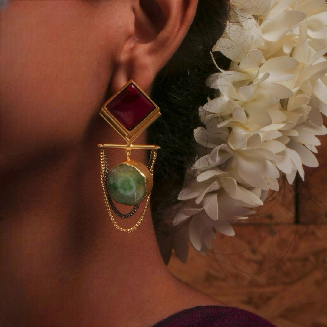 DIA RING MONALISA & DRUZY TREASURE HANDMADE AND HAMD HAMMERED EARRINGS ER77