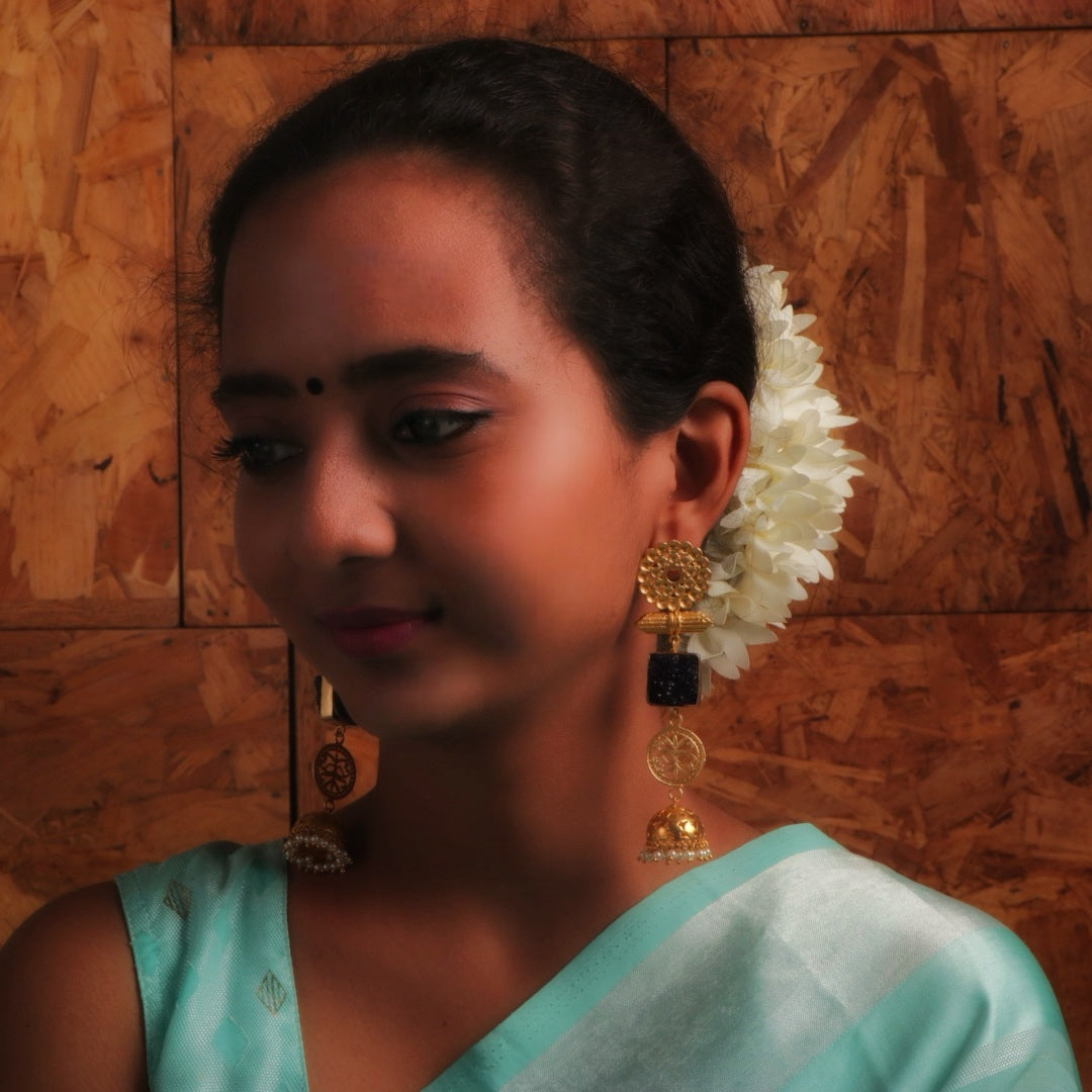 ELEGANT LIGHTWEIGHT DOUBLE-STEP SUGAR STONE HANDMADE JHUMKAS ER71