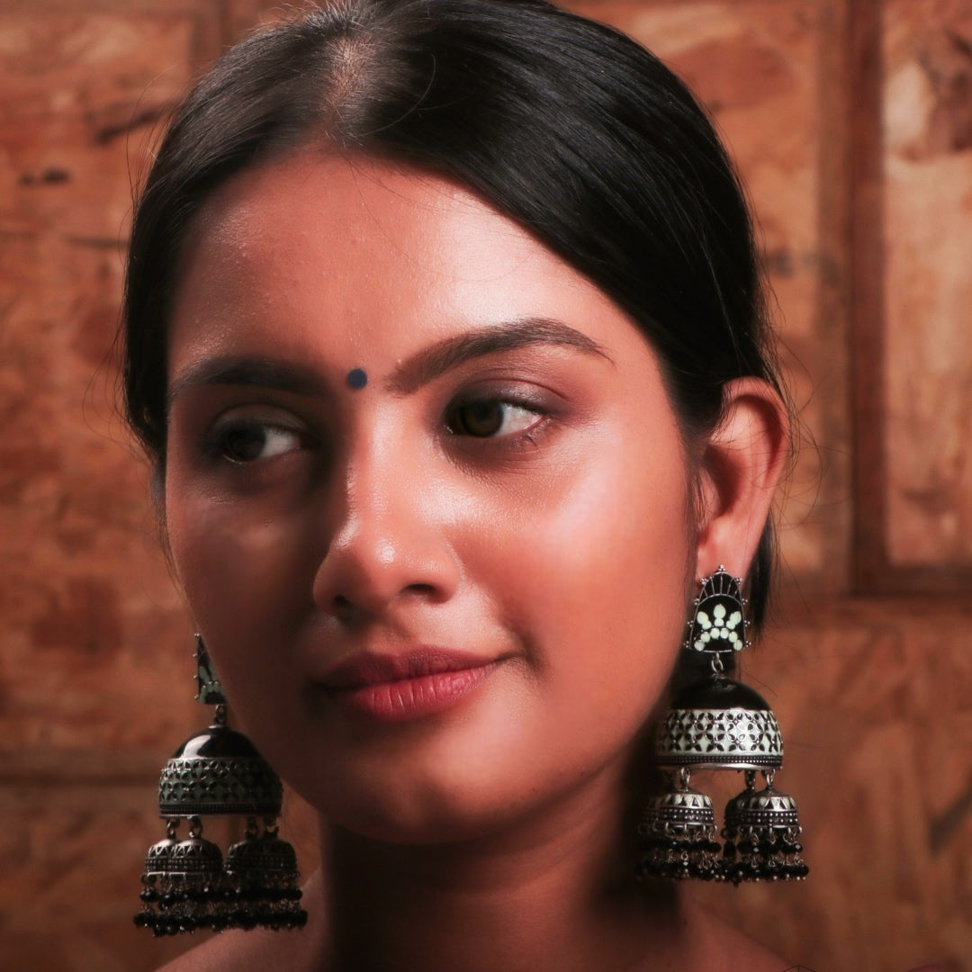 PRISM TASSEL QUARTET SEMI HANDMADE & HANDPAINTED JHUMKAS ER70