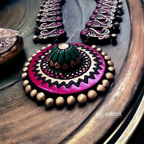 MUD MOSAIC TERRACOTTA HANDMADE MALA WITH EARRINGS TR06