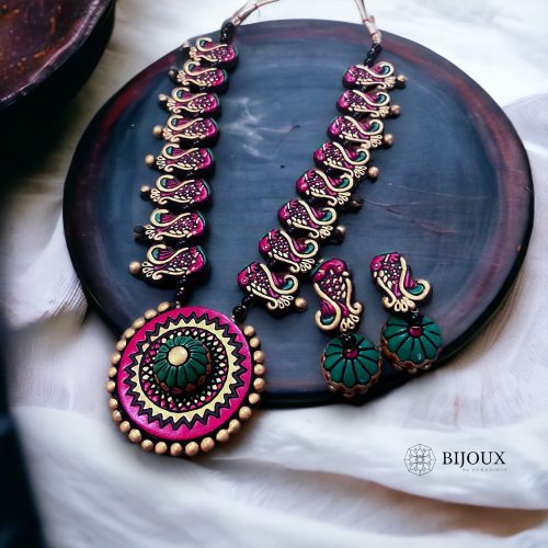 MUD MOSAIC TERRACOTTA HANDMADE MALA WITH EARRINGS TR06