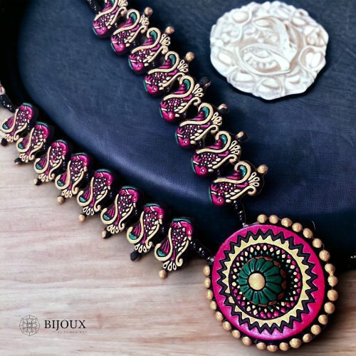 MUD MOSAIC TERRACOTTA HANDMADE MALA WITH EARRINGS TR06