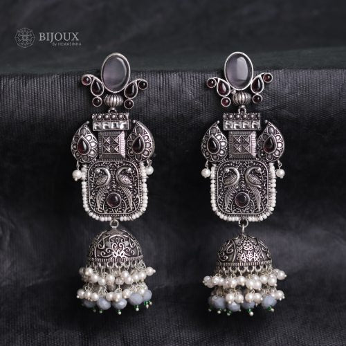 ANTIQUE ELEGANCE OXIDIZED SEMI HANDMADE JHUMKAS ER58