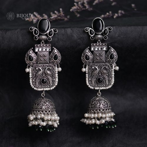 ANTIQUE ELEGANCE OXIDIZED SEMI HANDMADE JHUMKAS ER58