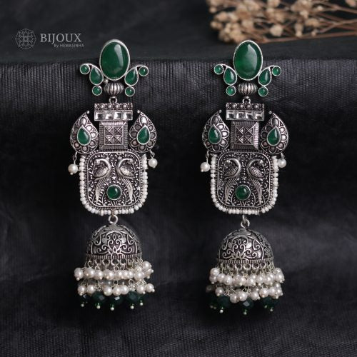 ANTIQUE ELEGANCE OXIDIZED SEMI HANDMADE JHUMKAS ER58