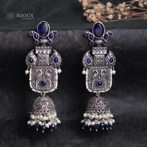 ANTIQUE ELEGANCE OXIDIZED SEMI HANDMADE JHUMKAS ER58
