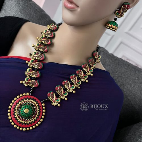 MUD MOSAIC TERRACOTTA HANDMADE MALA WITH EARRINGS TR06