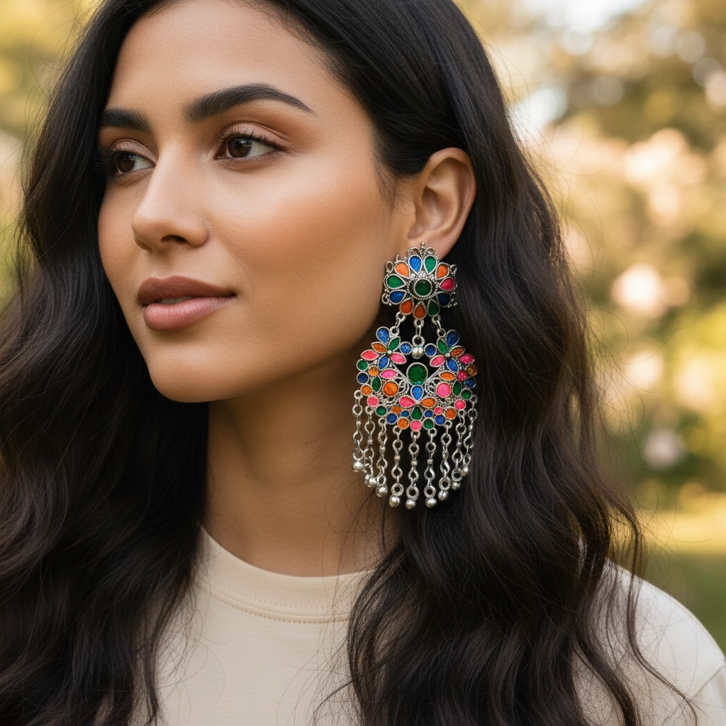 ABISHA AFGHANI MEENA RAW AND RUSTIC AND VINTAGE LONG EARRINGS AF53