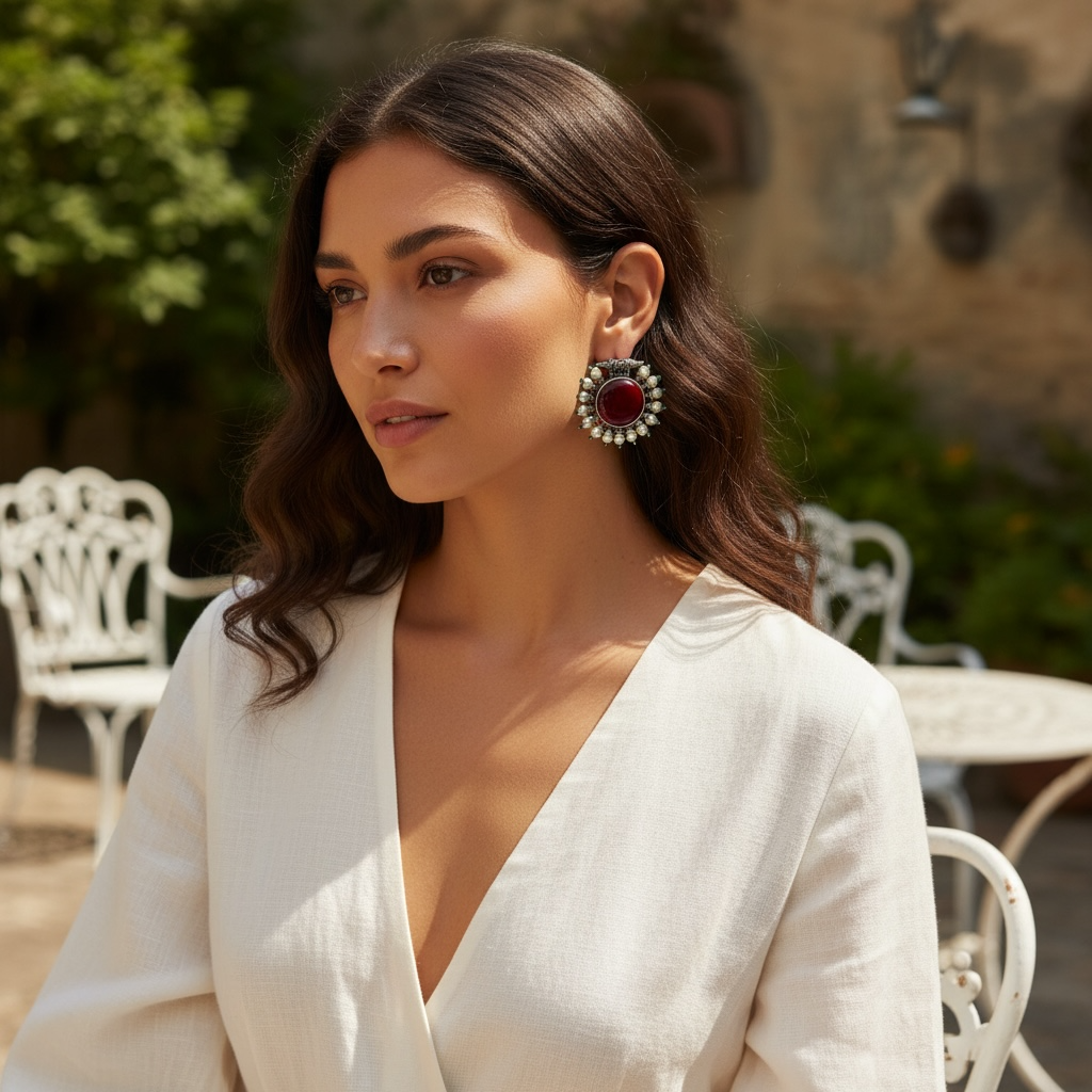 KIYARA SILVER LOOK ALIKE SEMI-HANDMADE STUDS ER940