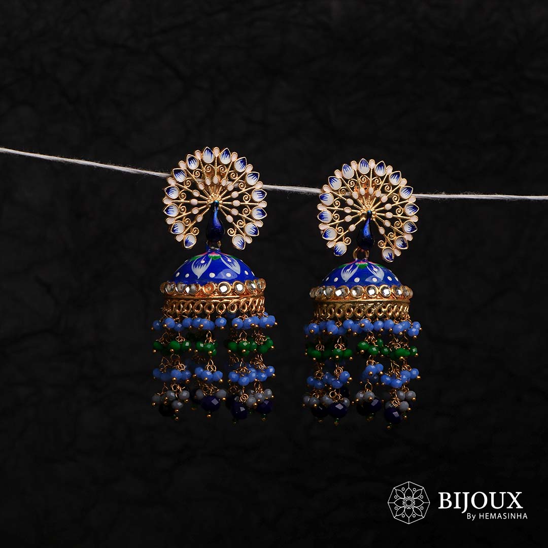 MIRA GOLD TONE SEMI HANDMADE MEENAKARI EARRINGS/JHUMKAS ER603