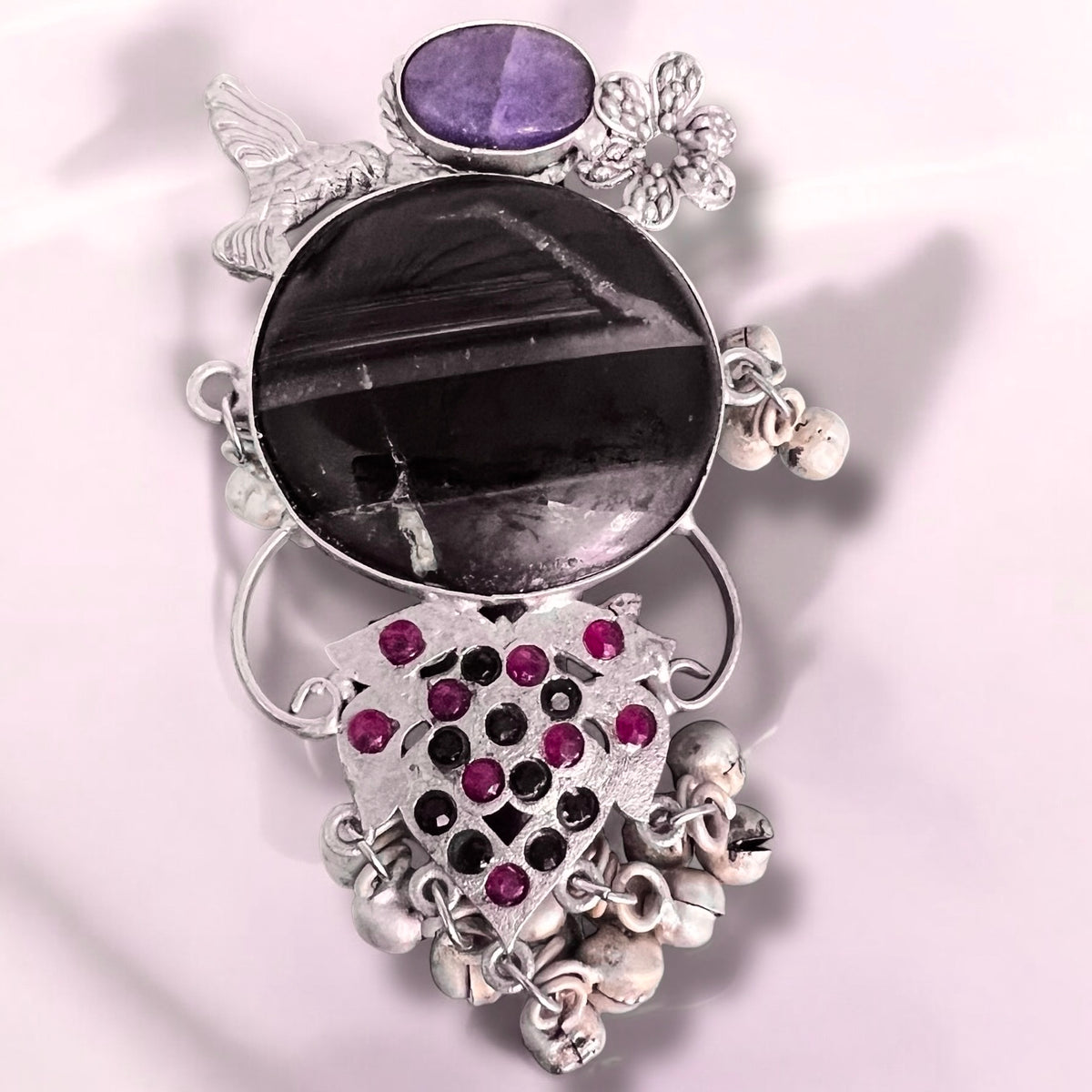 CLARA PREMIUM HANDMADE NATURAL STONES SILVER POLISH RING R60 DESIGN 4