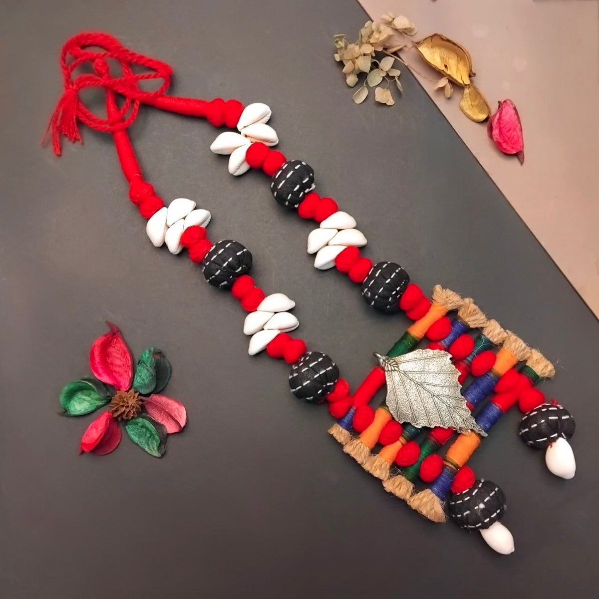 VINOLA FABRIC AND BEADS HANDMADE AND HANDSTICHED MALA/ NECKPIECE ML93