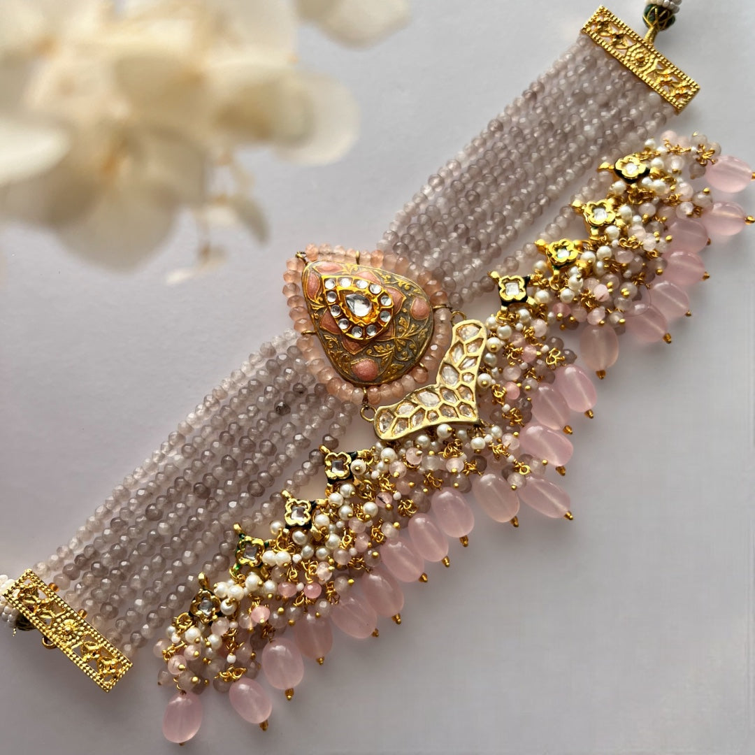 NIKILA ONEX BEADS LAC AND KUNDAN BIJOUX PREMIUM AND EXCLUSIVE HANDMADE CHOKER WITH EARRINGS CH396