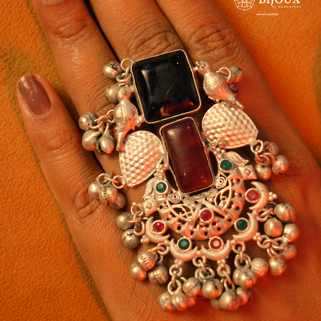 LUCIA PREMIUM HANDMADE NATURAL STONES SILVER POLISH RING R57