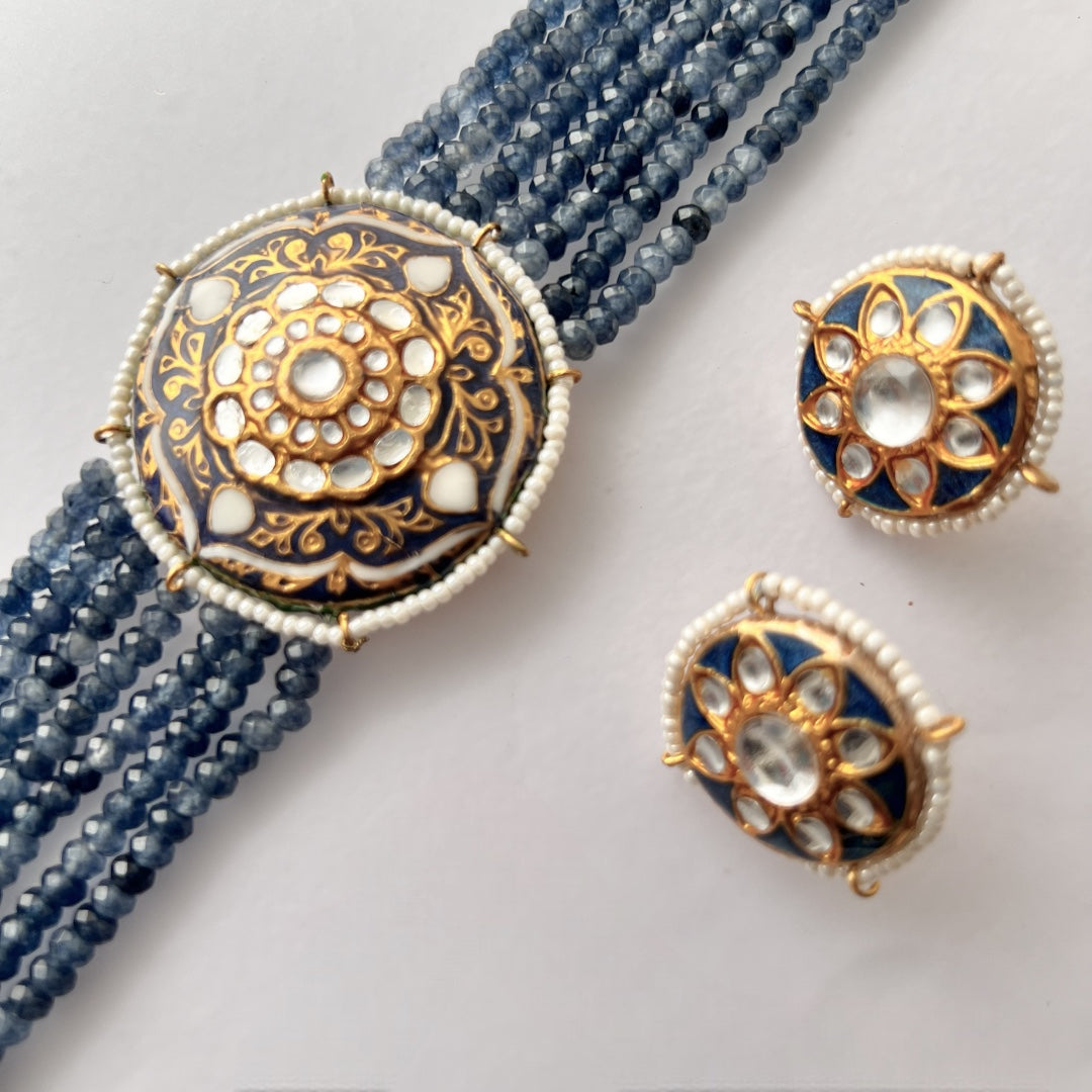 JADE ONEX BEADS LAC AND KUNDAN BIJOUX PREMIUM AND EXCLUSIVE HANDMADE CHOKER WITH EARRINGS CH397