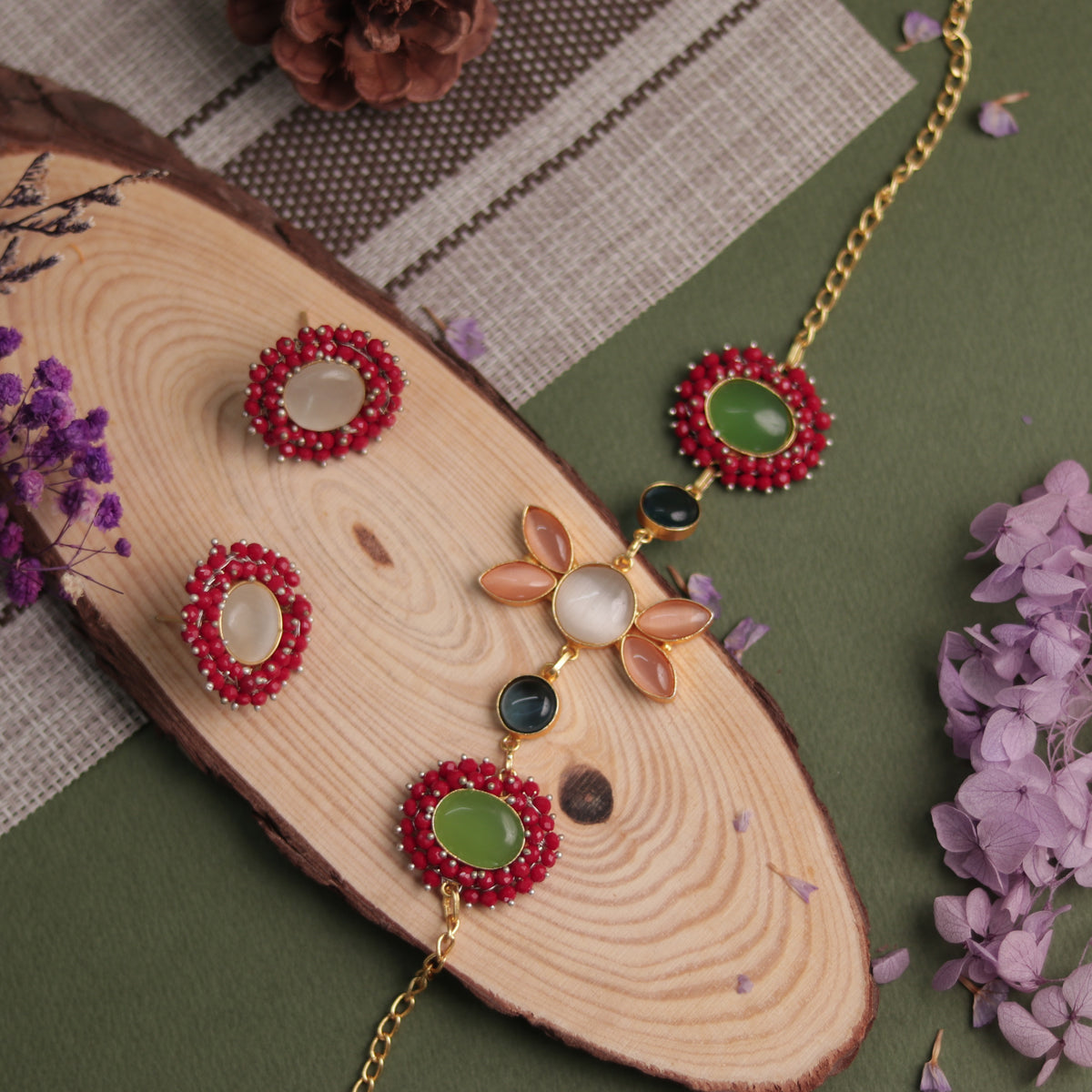 NIRASHA BIJOUX HANDMADE MONALISA MINIMALIST CHOKER WITH EARRINGS CH45