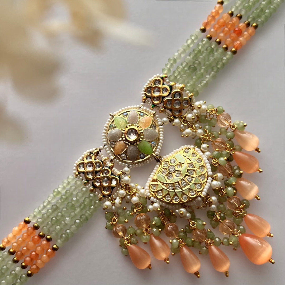 REETHANA BIJOUX PREMIUM HANDMADE CHOKER WITH EARRINGS AND TIKKA CH395