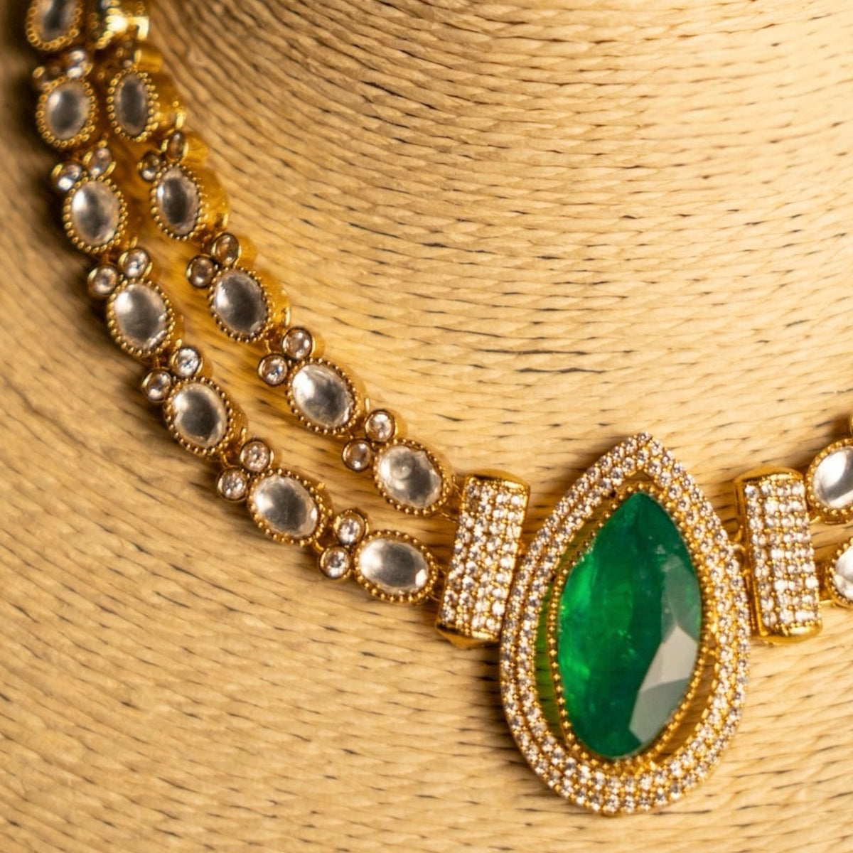 TRIZA BRIDAL PREMIUM DOUBLET AND POLKI STONE HANDMADE NECKLACE WITH EARRING NL301