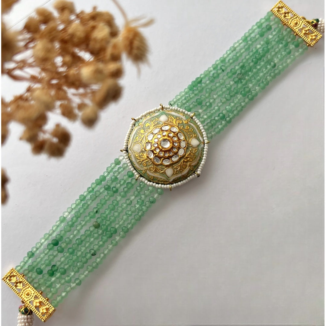 JADE ONEX BEADS LAC AND KUNDAN BIJOUX PREMIUM AND EXCLUSIVE HANDMADE CHOKER WITH EARRINGS CH397